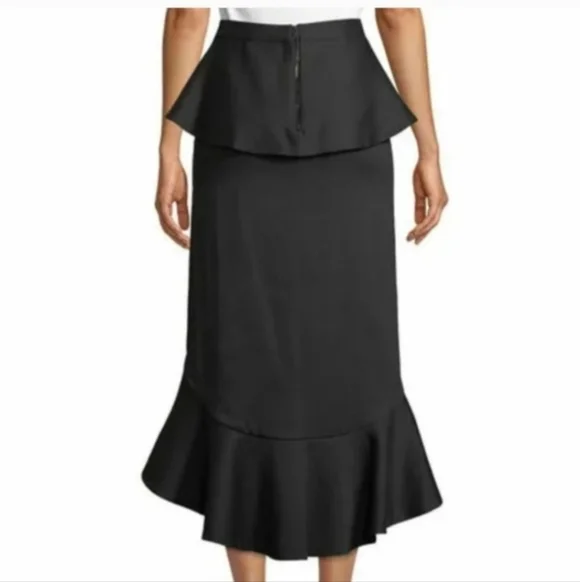 Alice + Olivia Black Alessandra Ruffled Peplum Hi-Low Skirt SIZE 2 - Picture 6 of 14